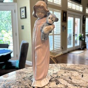 Vintage NAO By Lladro Figurine Girl With Teddy Bear Bianca And Her Bear 12.5"